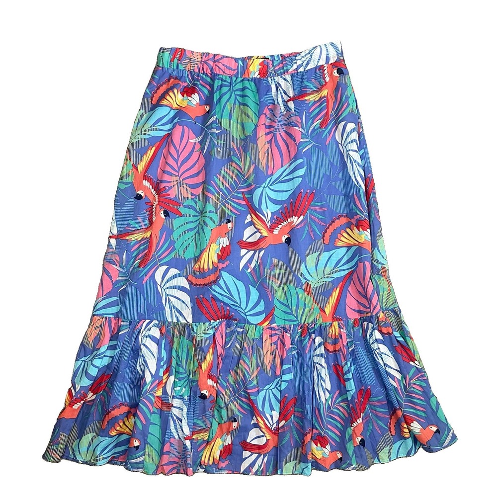 Talbots LARGE PETITE Voile Maxi Skirt Tropical Leaves Tiered Resort Vacation